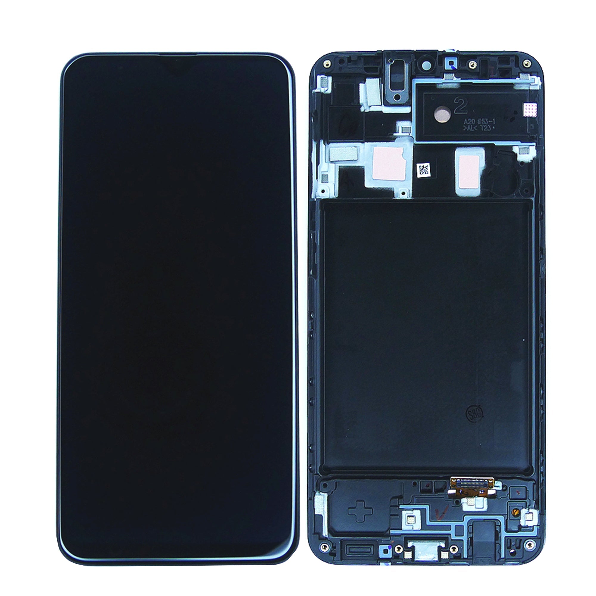 Samsung Galaxy A20 A205F Ecrã e Digitalizador com Aro Preto Service Pack