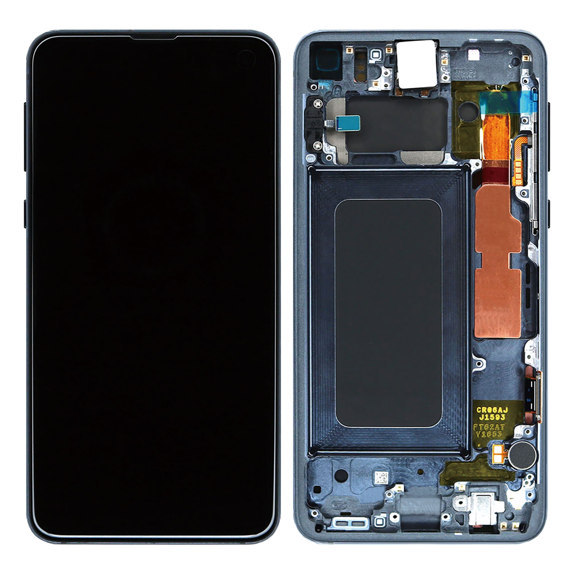 شاشة Samsung Galaxy S10e G970F ومحول رقمي (ديجيتizer) مع إطار بلون أسود من مجموعة الخدمة