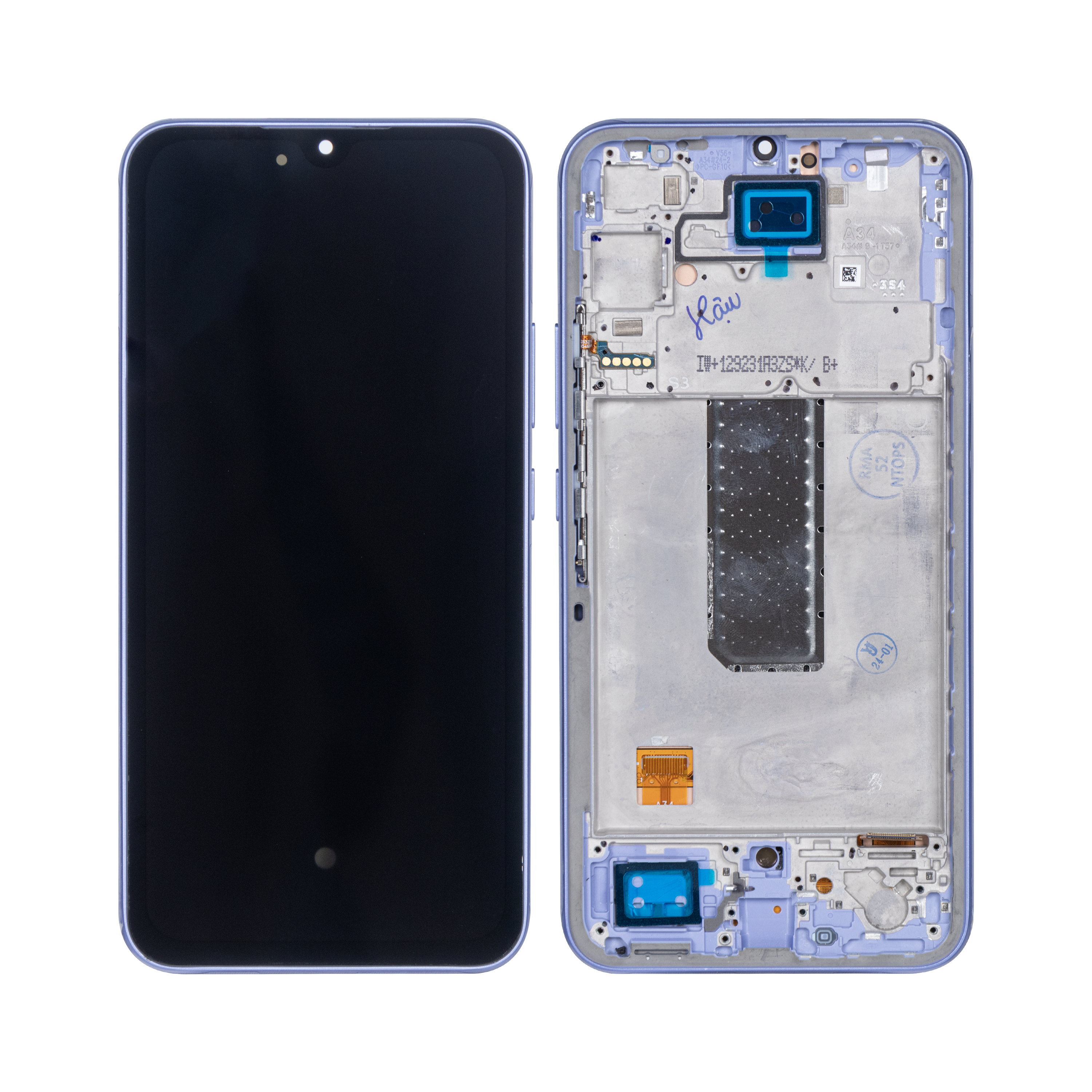 شاشة وديجيتال سامسونج جالاكسي A34 5G A346B مع إطار بنفسجي Soft-OLED