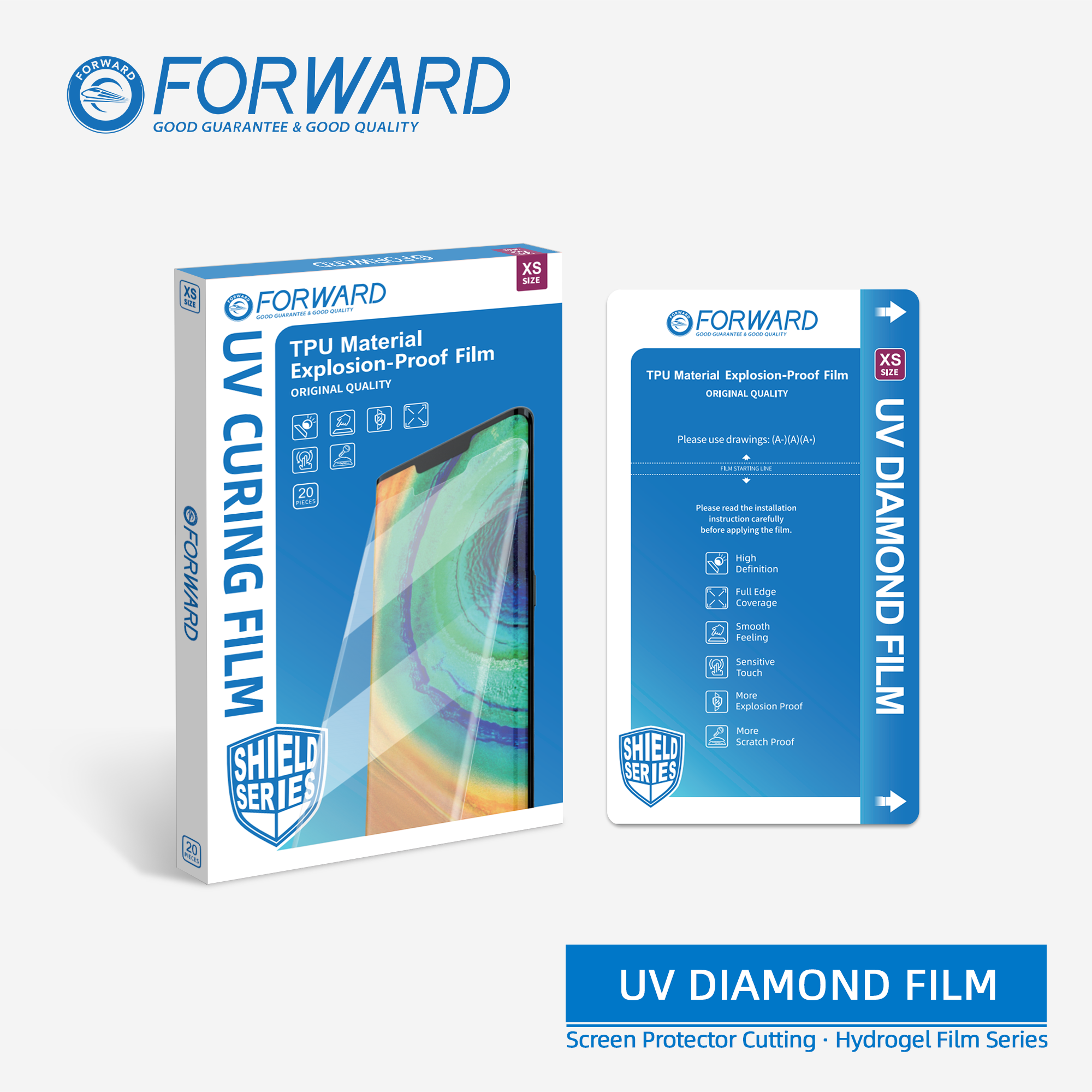 FORWARD UV Diamond Film طبقة حماية شاشة قابلة للتخصيص XS (20 قطعة)