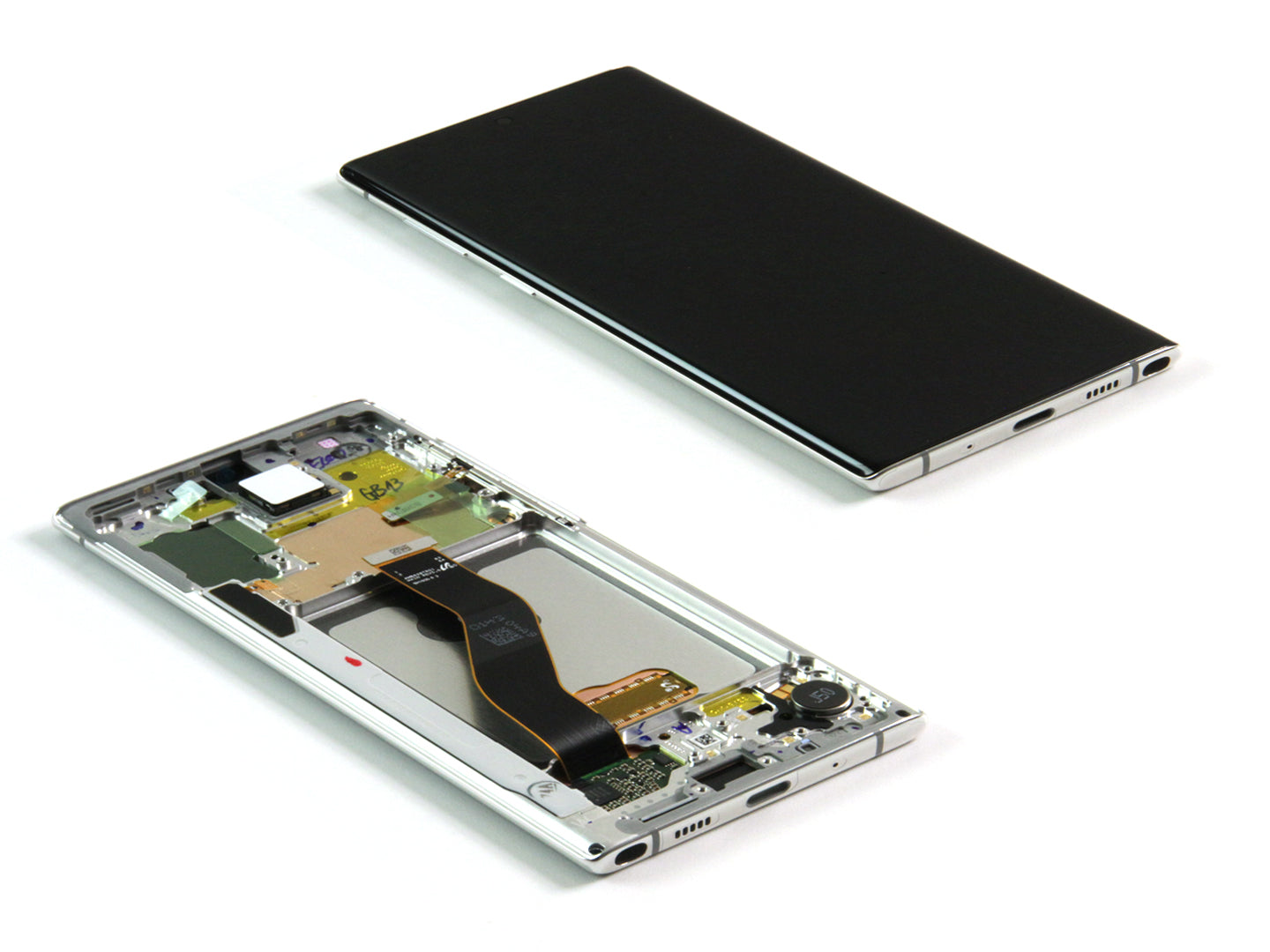 Samsung Galaxy Note 10 N970F Ecrã e Digitalizador com armação Aura White Service Pack