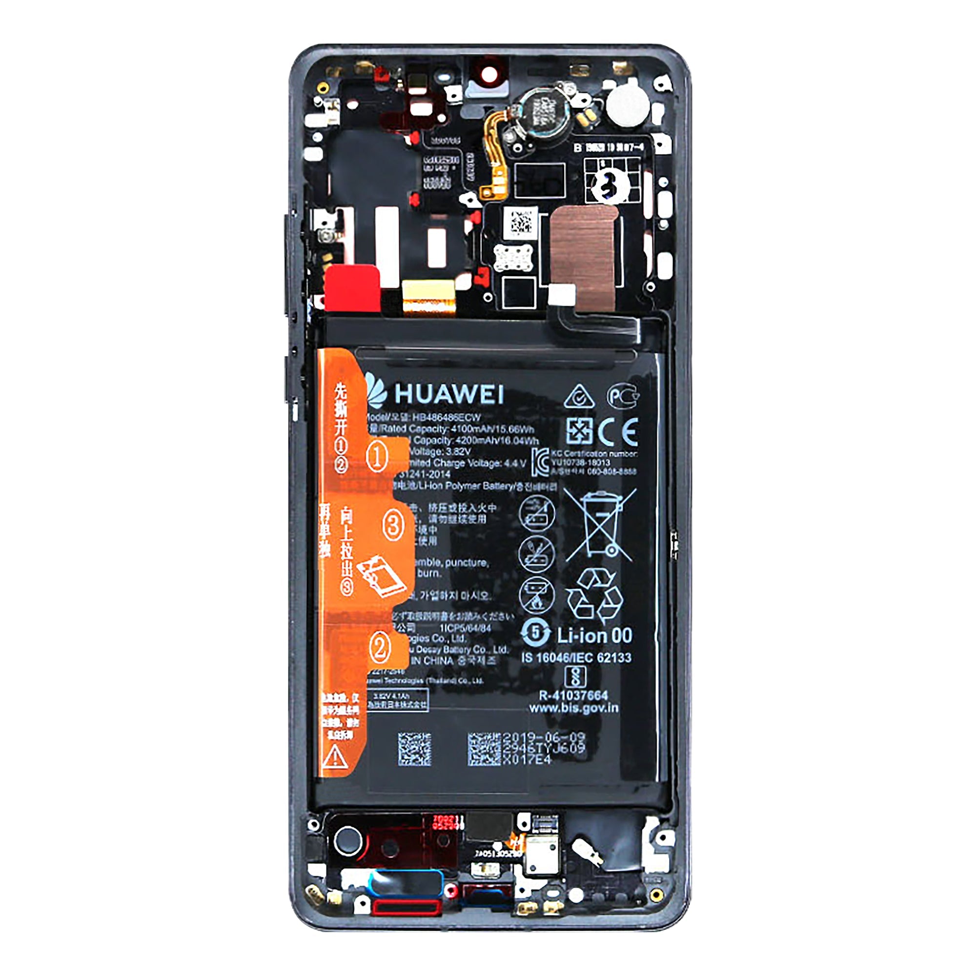 Huawei P30 Pro (2019). P30 Pro New Edition (2020) Display And Digitizer With Frame And Battery Black Service Pack