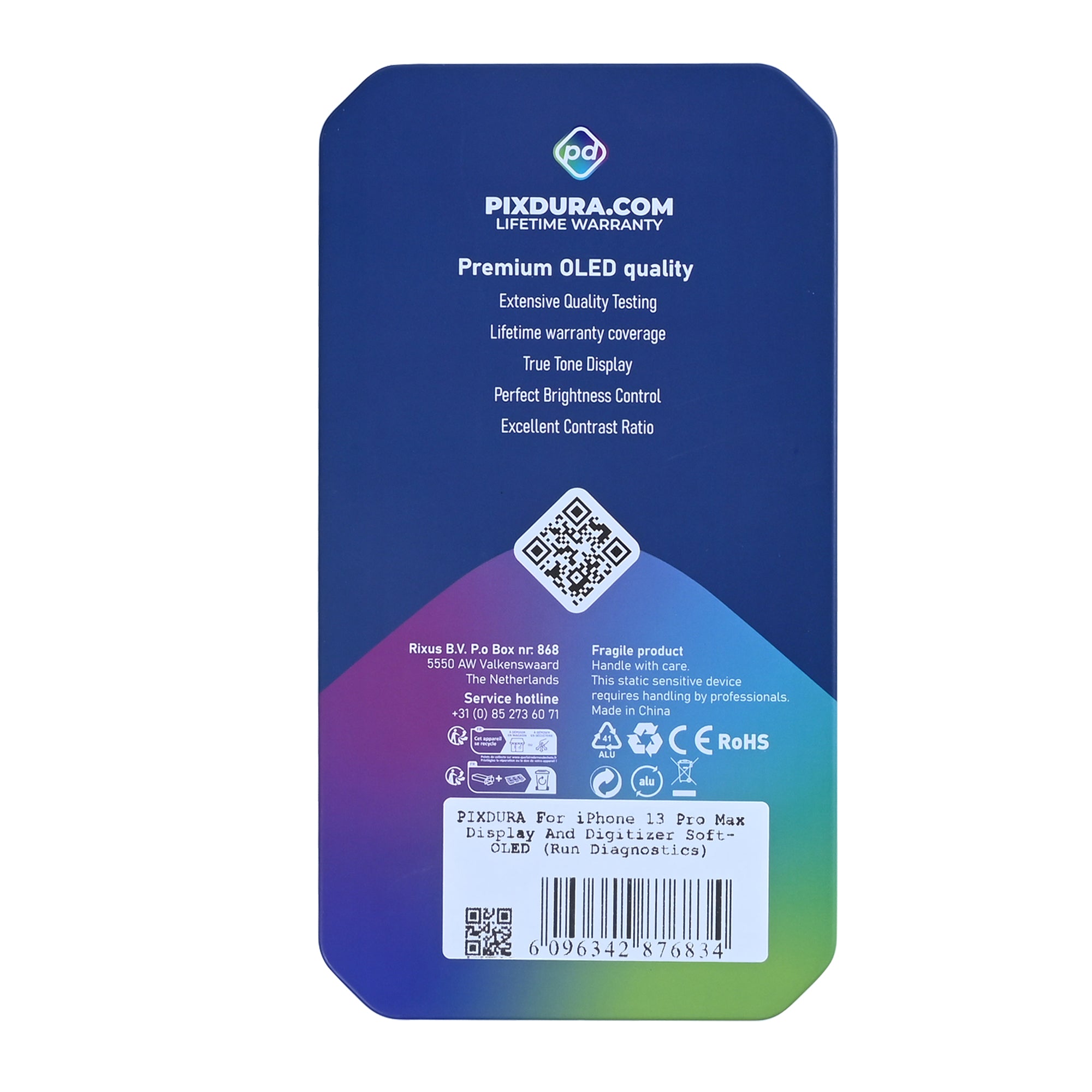 PIXDURA para Apple iPhone 13 Pro Max Ecrã e Digitalizador Soft-OLED (Executar Diagnósticos) (120Hz)