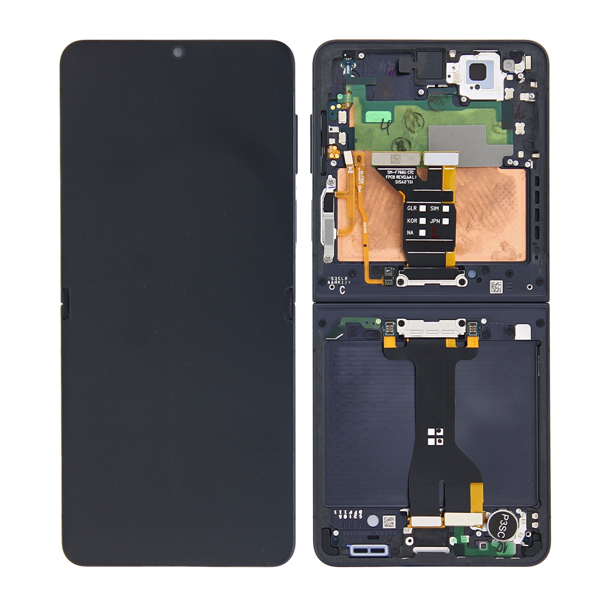شاشة وهيكل Samsung Galaxy Z Flip7 F766B الرئيسية مع الإطار، باللون الأسود النفاث، حزمة خدمة