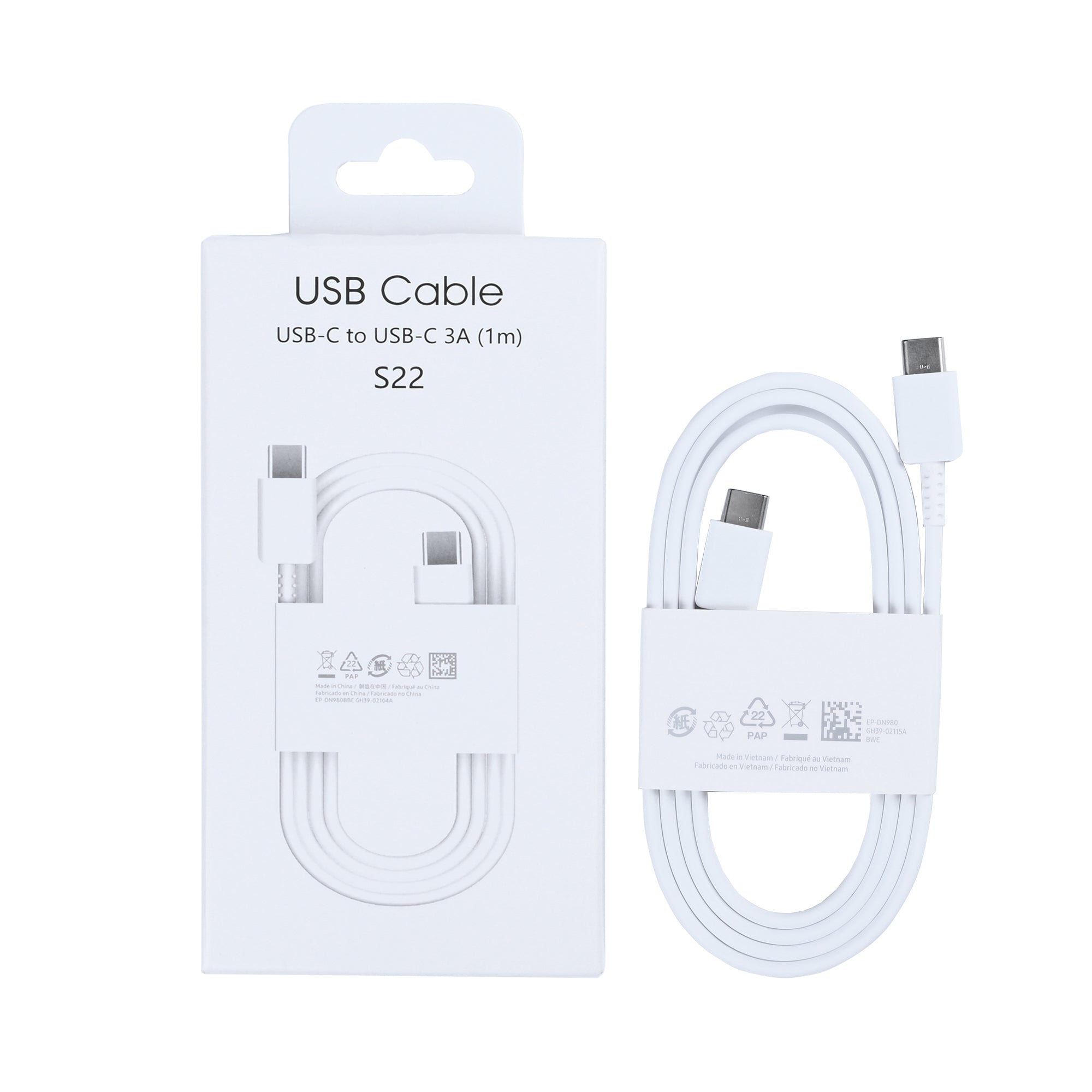 كابل بيانات USB-C إلى USB-C، 100 سم، أبيض، عبوة بيع بالتجزئة