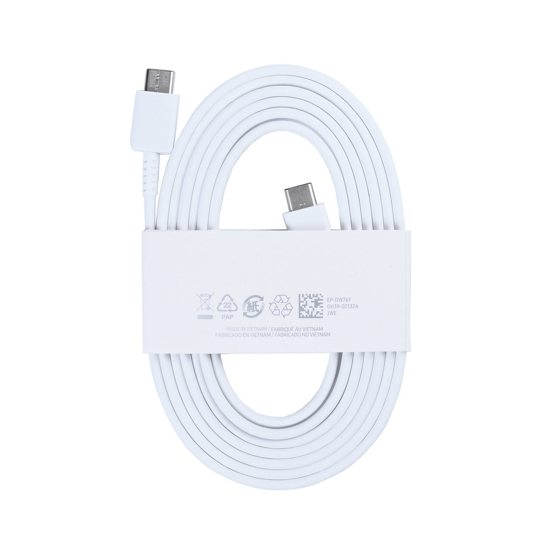 كابل بيانات USB-C إلى USB-C، طول 180 سم، أبيض، في علبة بيع بالتجزئة