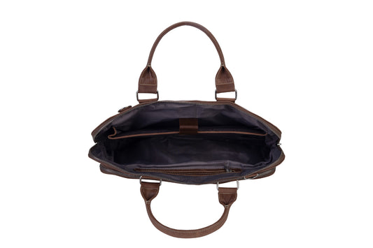 BLUCACTUS LB1006LB Leather Laptop Bag 14 inch Brown