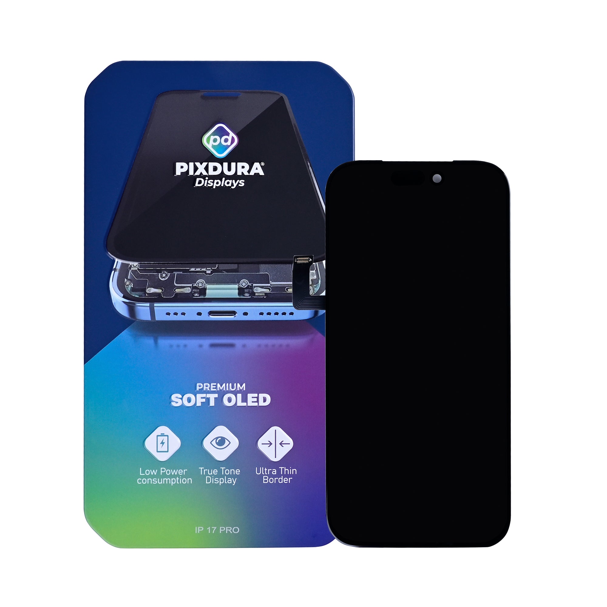 PIXDURA Para Apple iPhone 17 Pro Ecrã e Digitalizador Soft-OLED Premium (IC Removível) (120Hz)