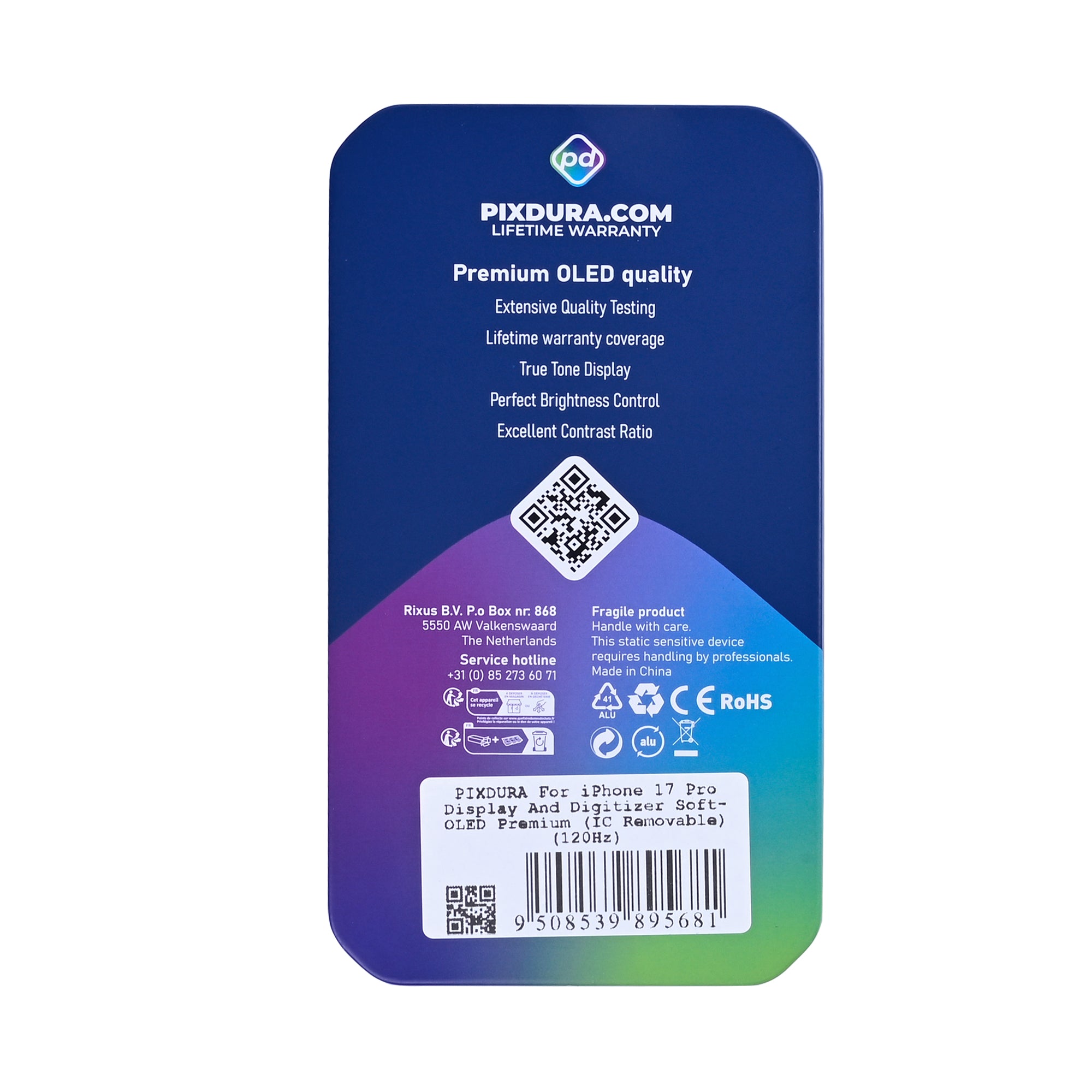 PIXDURA Para Apple iPhone 17 Pro Ecrã e Digitalizador Soft-OLED Premium (IC Removível) (120Hz)