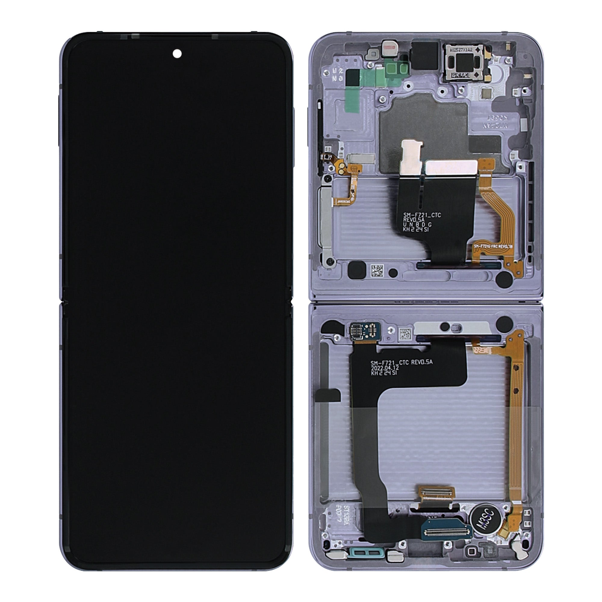 شاشة عرض رئيسية ومحول رقمي مع إطار بلون بنفسجي بورا لهاتف Samsung Galaxy Z Flip4 F721B، حزمة خدمة