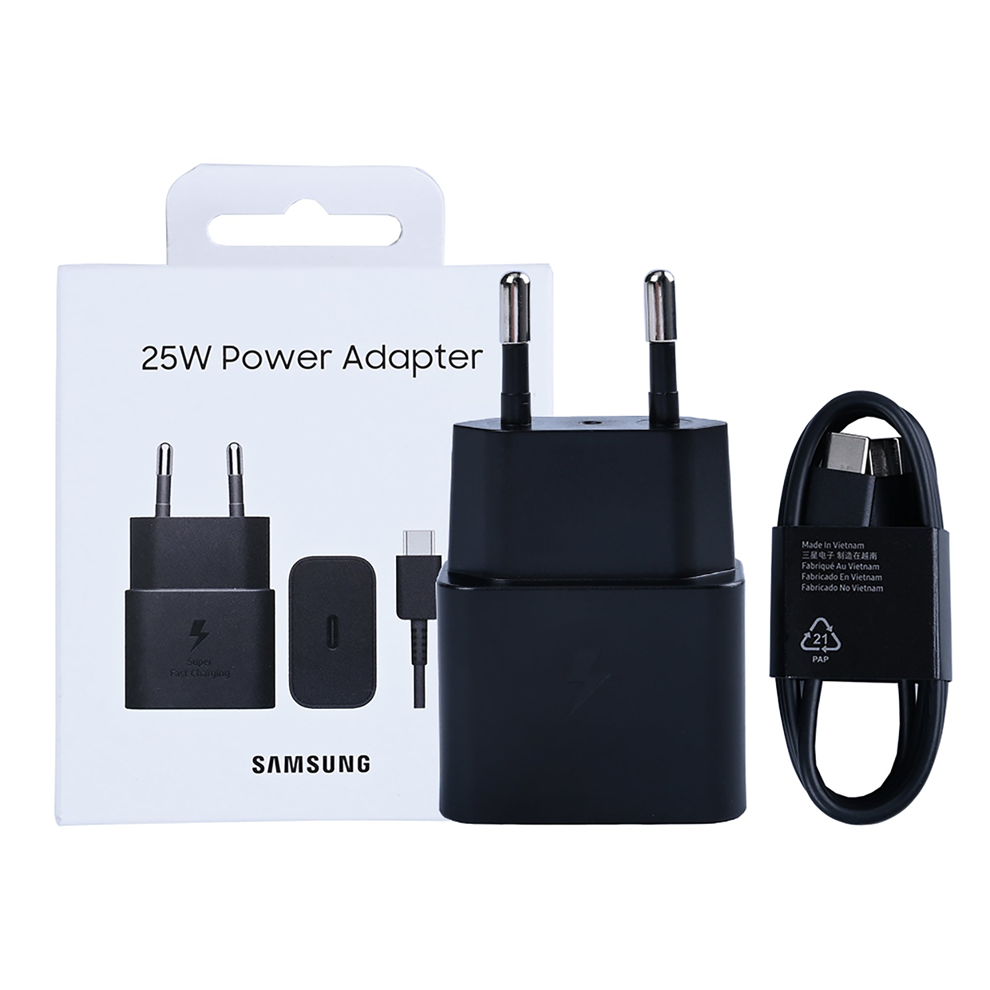 محول طاقة سامسونج EP-T2510XBEGEU مع كابل USB-C بقوة 25 واط، أسود، عبوة بيع بالتجزئة أصلية