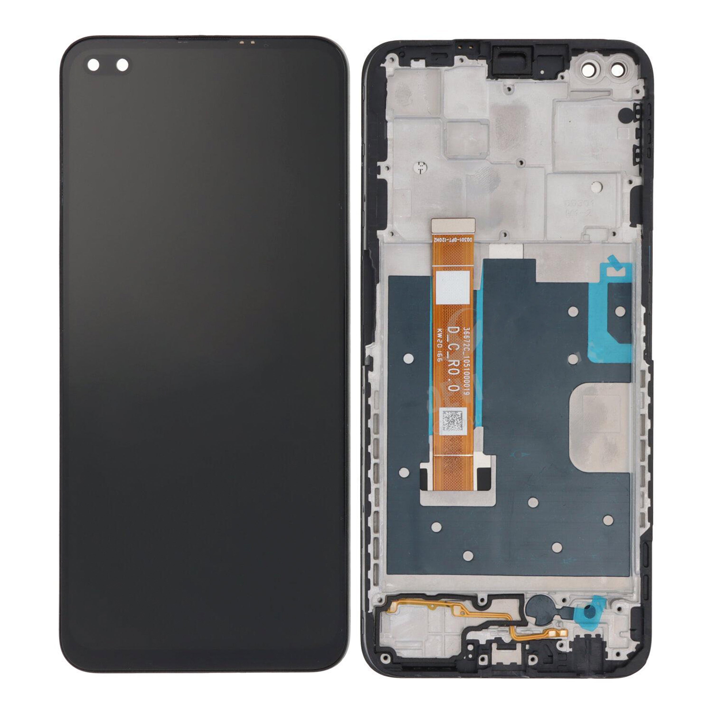 شاشة وهيكل محول رقمي (ديجتايزر) لهاتف أوبو رينو 4Z 5G باللون الأسود أصلي