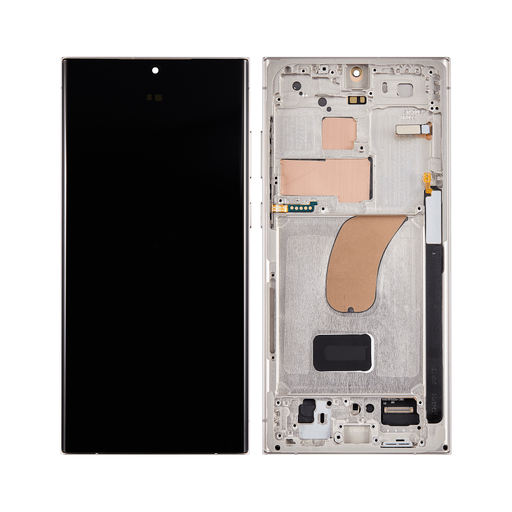 Ecrã e Digitalizador com Armação para Samsung Galaxy S23 Ultra S918B Creme Pré-Montado