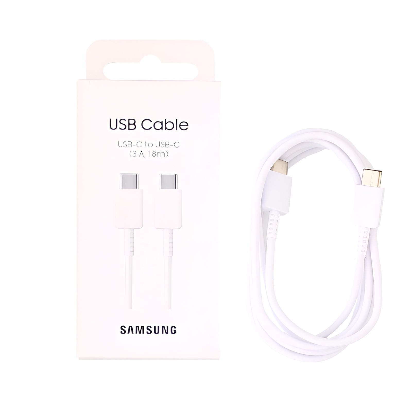 كابل بيانات USB-C إلى USB-C من سامسونج EP-DX310JWEGEU بطول 180 سم و 3 أمبير أبيض مع صندوق بيع بالتجزئة الأصلي