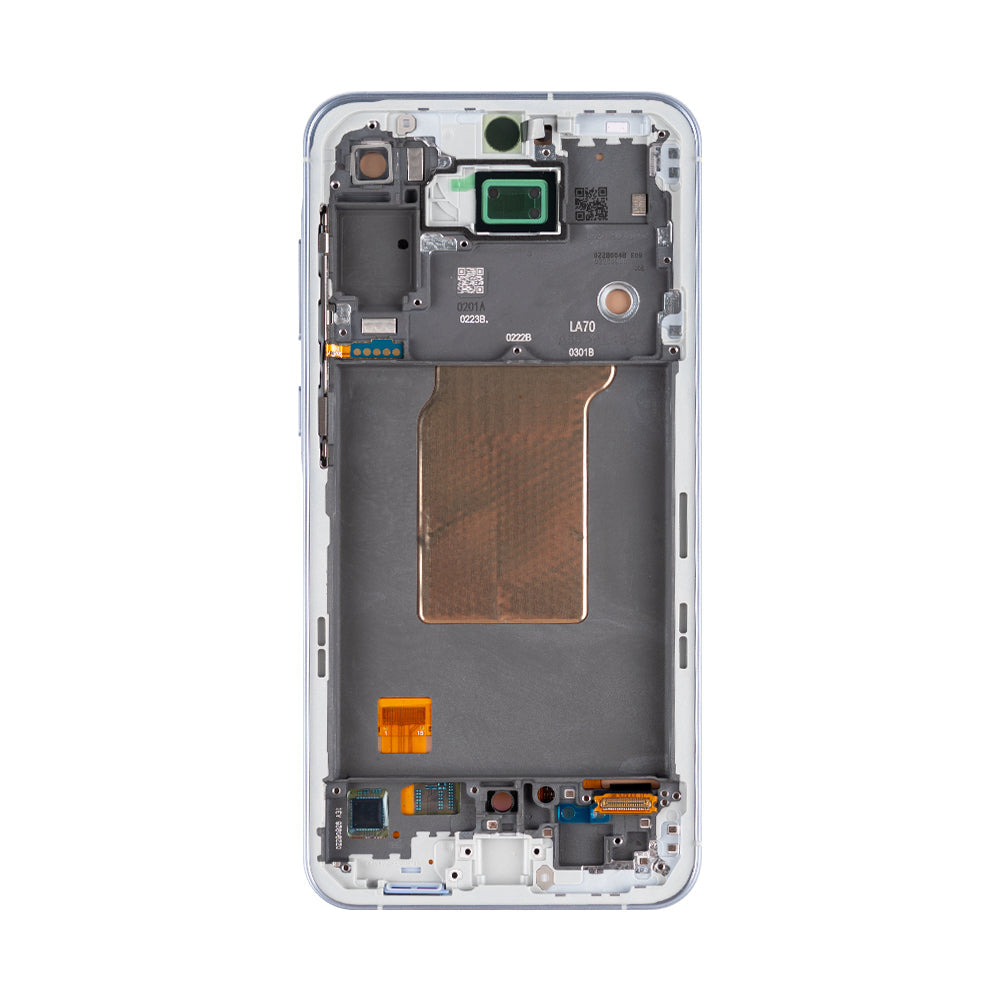 شاشة عرض ومحول رقمي سامسونج جالاكسي A55 A556B مع إطار، أزرق ثلجي، Soft-OLED