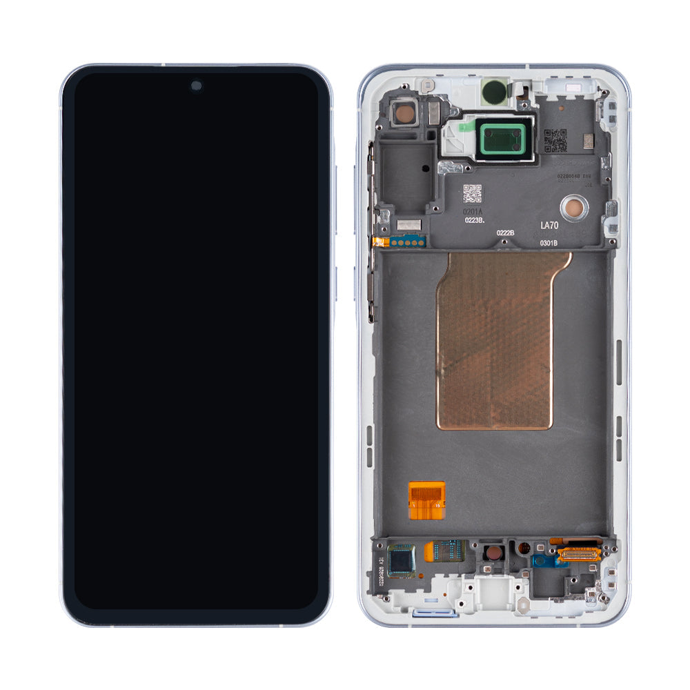 شاشة عرض ومحول رقمي سامسونج جالاكسي A55 A556B مع إطار، أزرق ثلجي، Soft-OLED