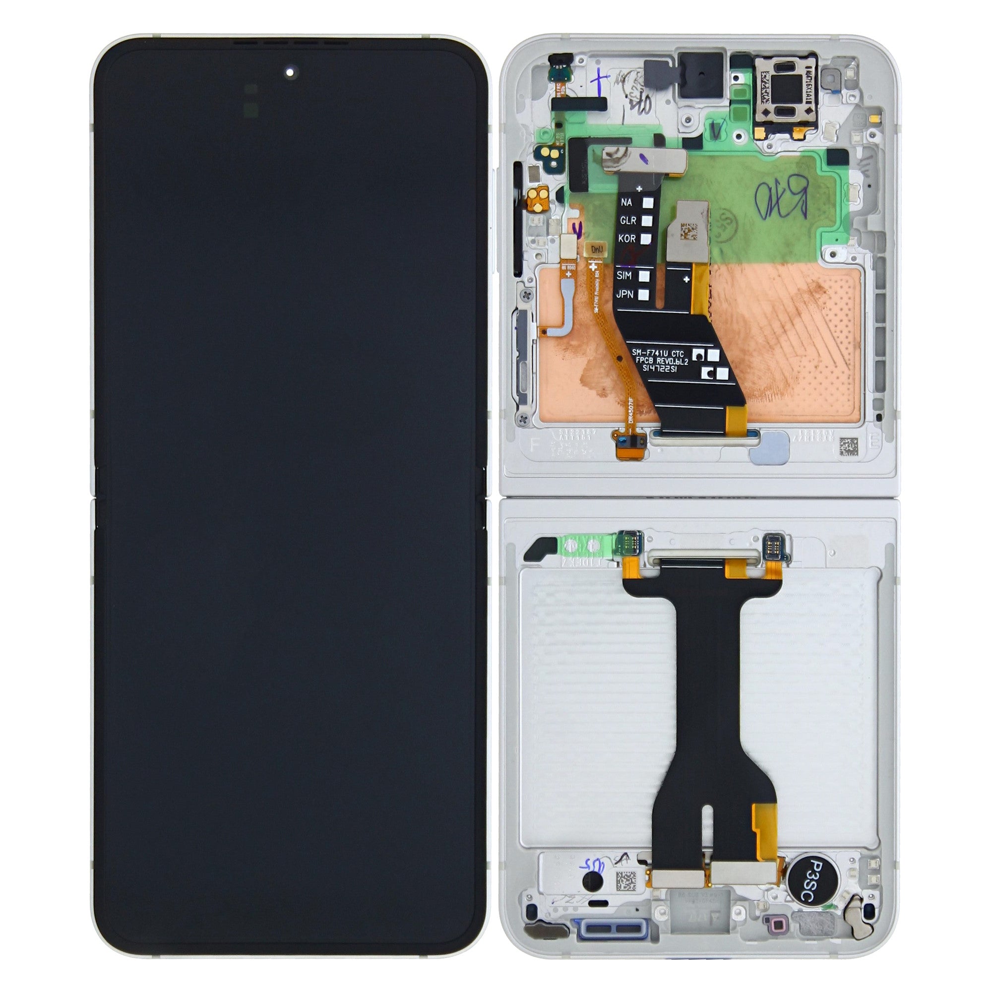 شاشة Samsung Galaxy Z Flip6 F741B الرئيسية ومحول رقمي مع إطار - أبيض - حزمة خدمة