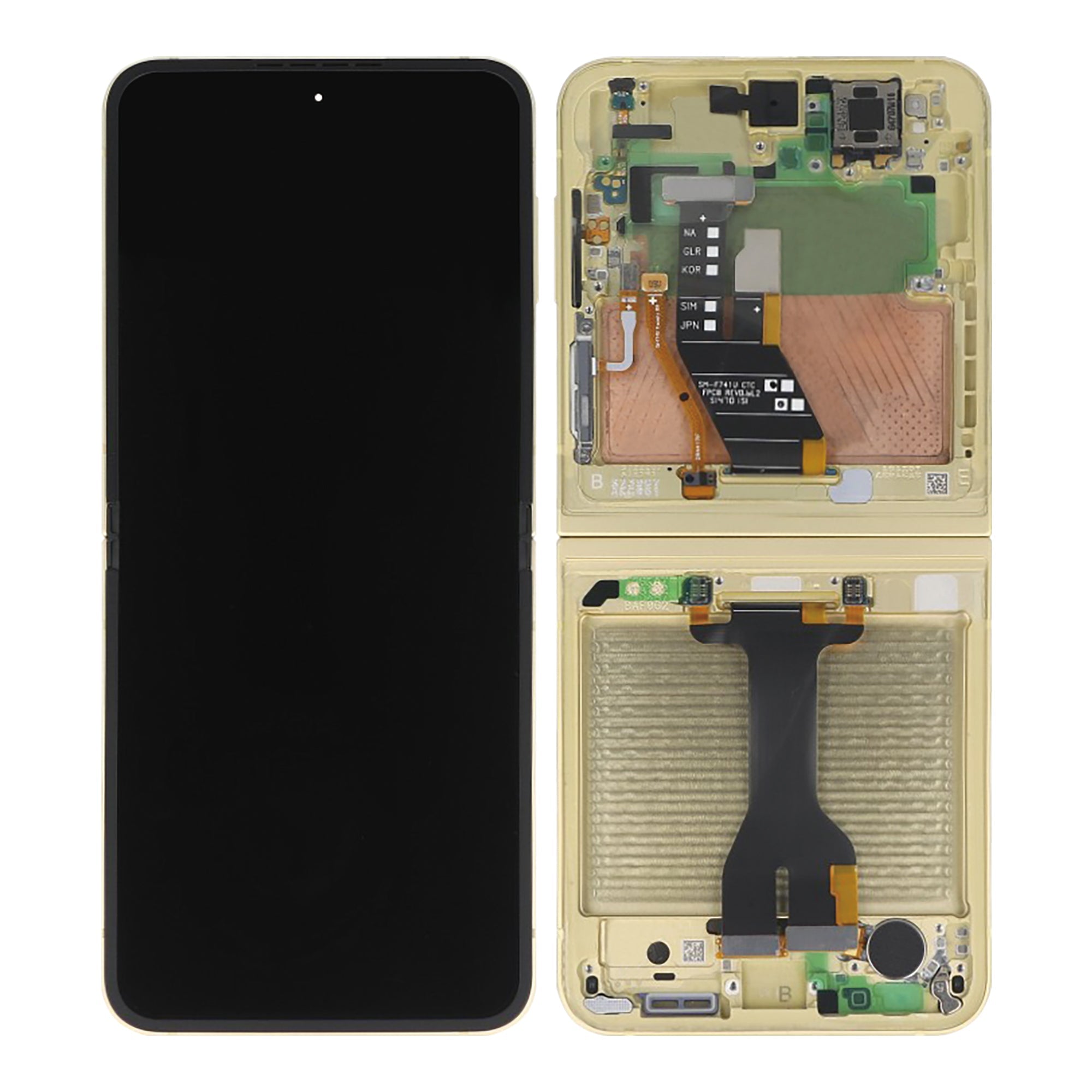 شاشة عرض أساسية وجهاز رقمي لهاتف Samsung Galaxy Z Flip6 F741B مع إطار أصفر، حزمة خدمة