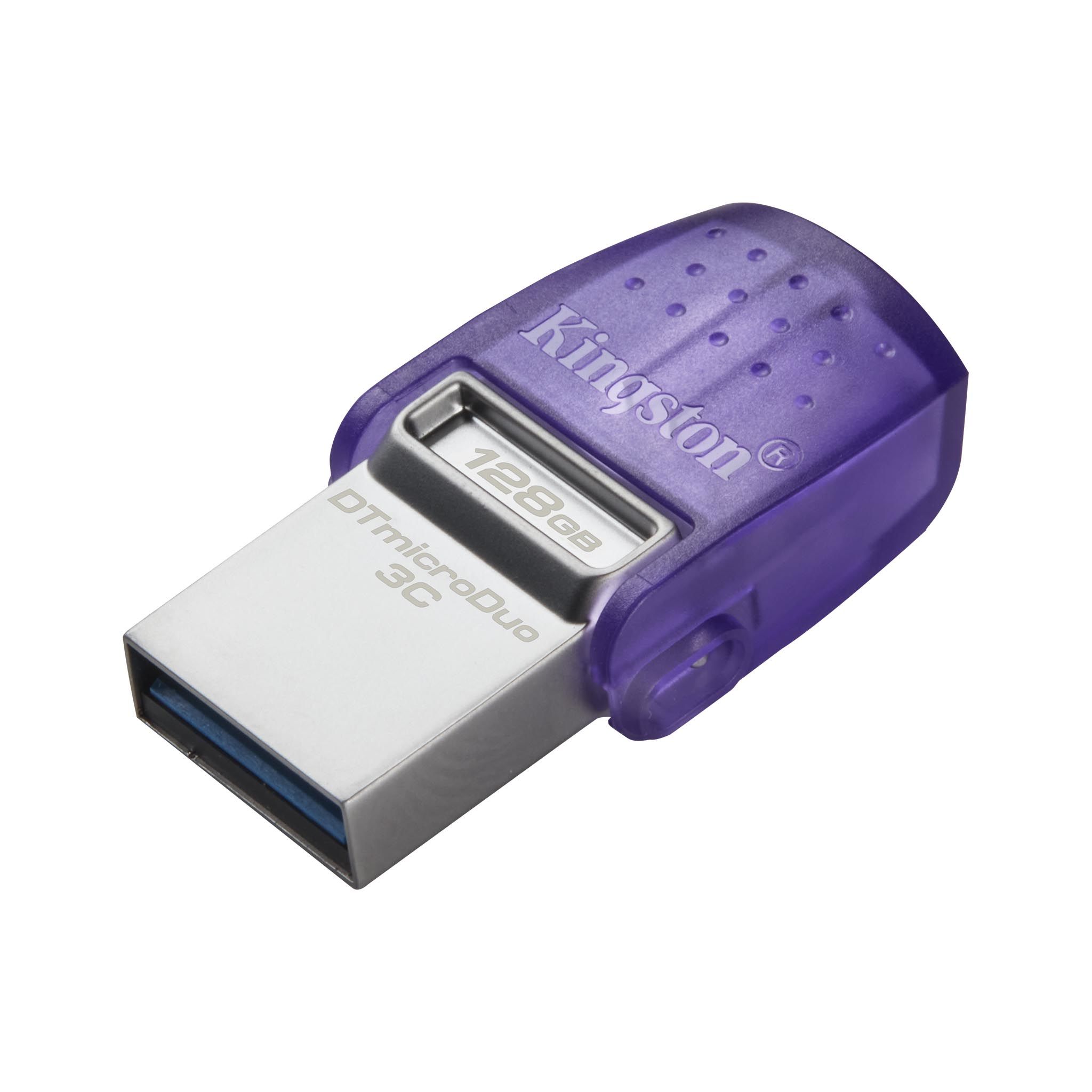 Kingston 128GB DataTraveler MicroDuo 3C 200MB/s ذاكرة فلاش بمنفذي USB-A و USB-C مزدوجة باللون الفضي