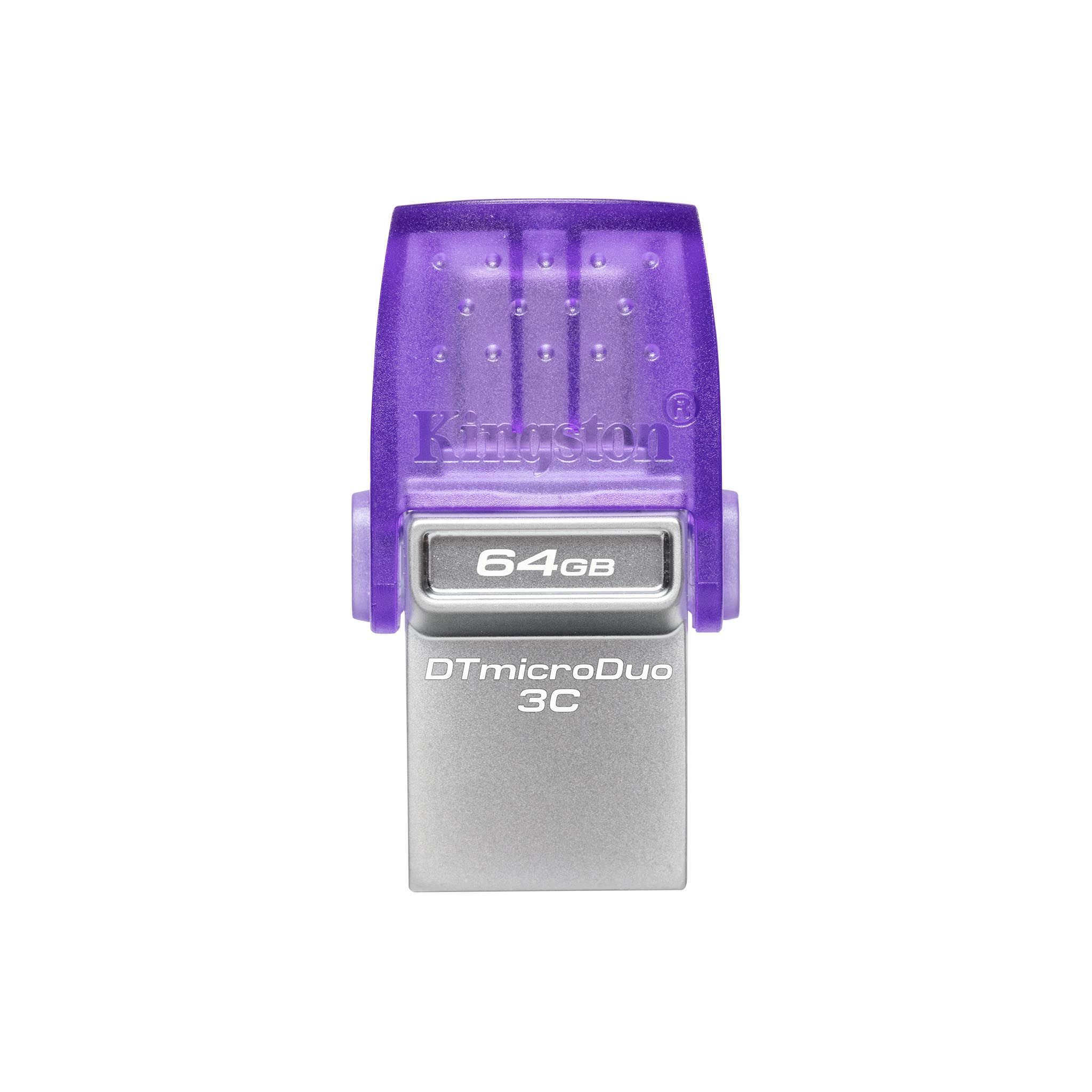 Kingston 64GB DataTraveler MicroDuo 3C 200MB/s ذاكرة فلاش بمنفذي USB-A و USB-C فضي