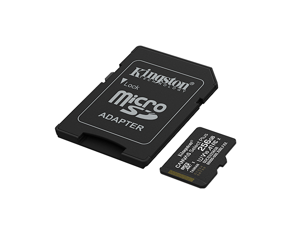 Cartão de Memória MicroSD Canvas Select Plus de 256 GB da Kingston, 100R A1 C10, com Adaptador, Preto