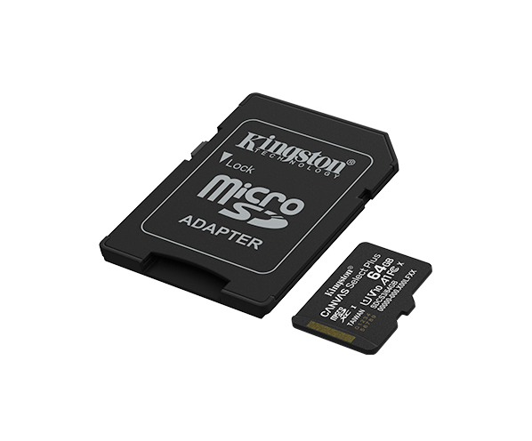 Placa de Memória MicroSD Canvas Select Plus da Kingston de 64 GB 100R A1 C10 com Adaptador Preto