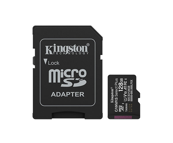 Cartão de Memória MicroSD Kingston 128GB Canvas Select Plus 100R A1 C10 com Adaptador Preto