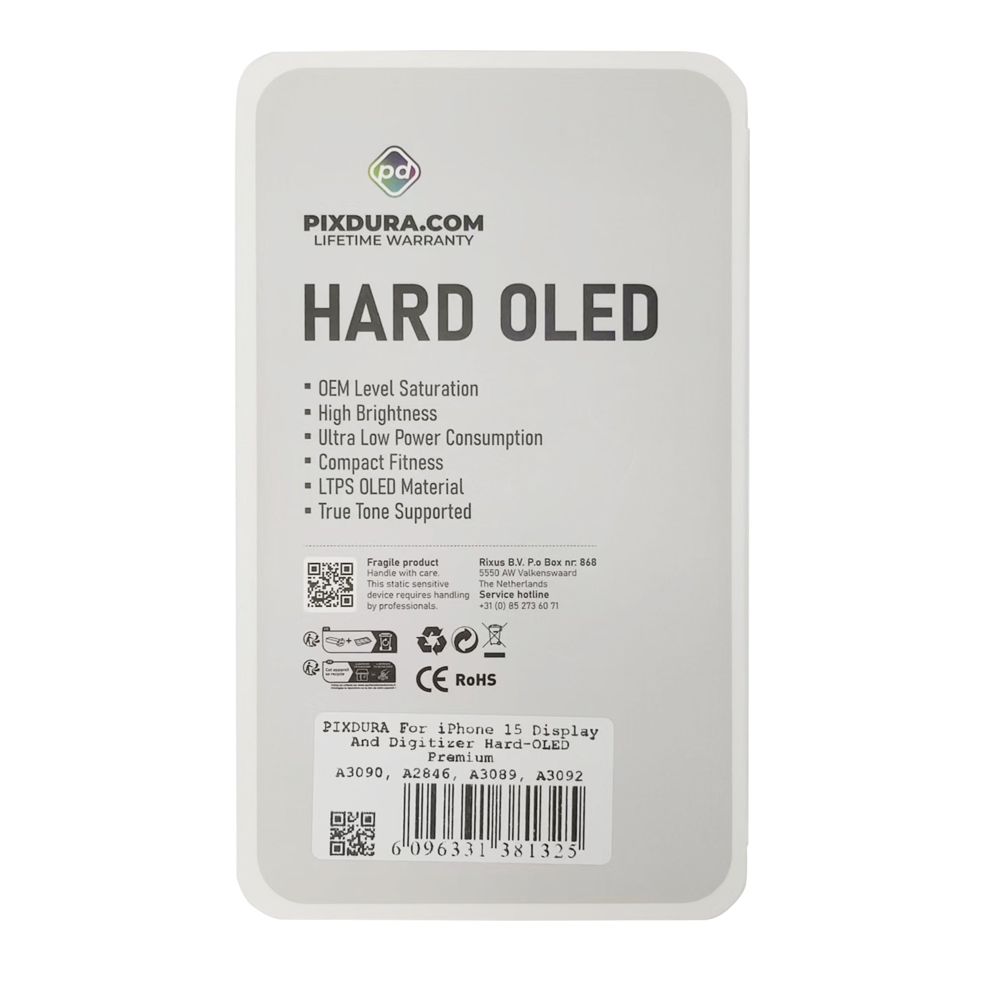 PHK For Apple iPhone 15 Display And Digitizer Hard-OLED Premium (IC Removable) (90Hz)