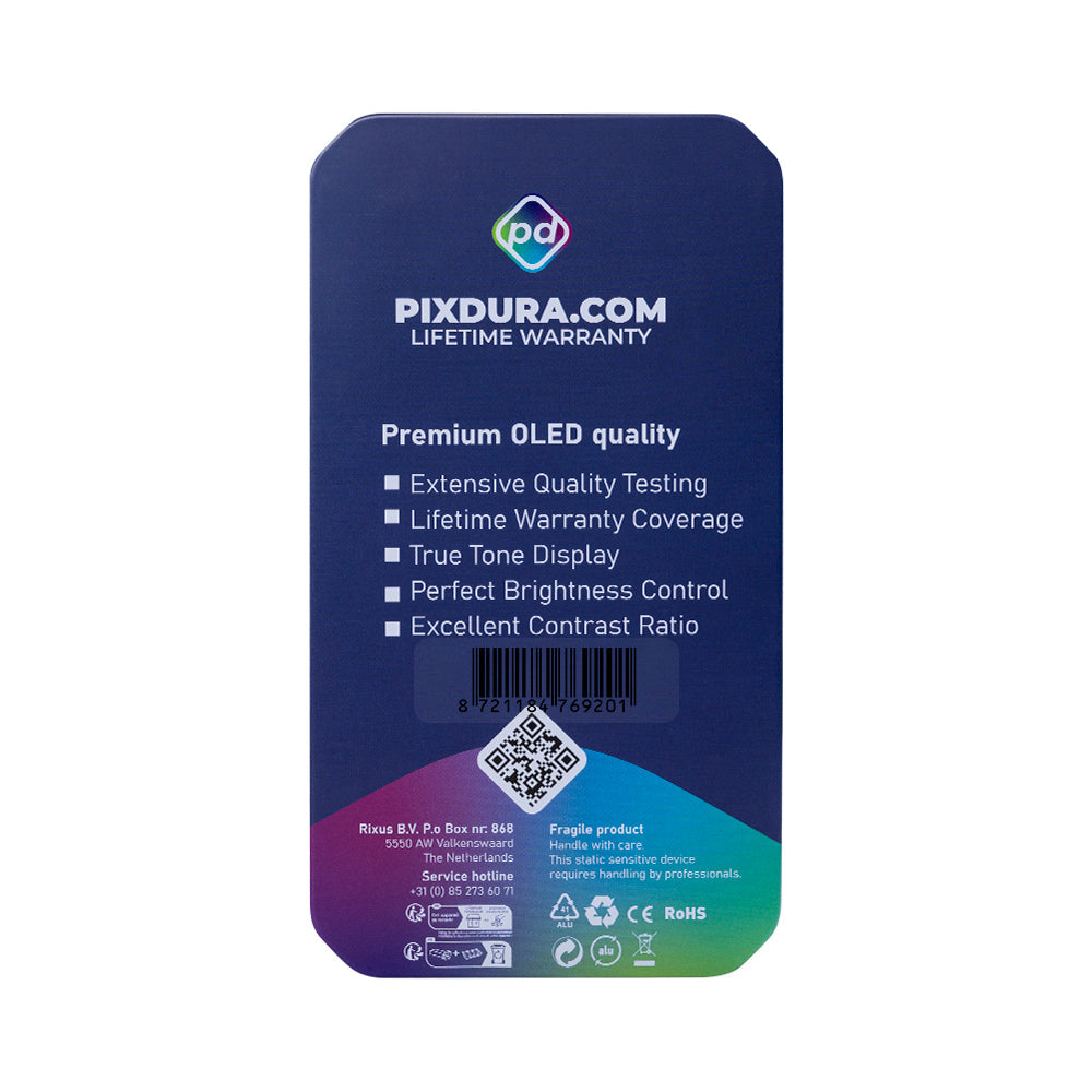 PIXDURA For Apple iPhone 15 Pro Max شاشة عرض ومحول رقمي سوفت-أوليد بريميوم (IC قابل للإزالة) (120 هرتز)