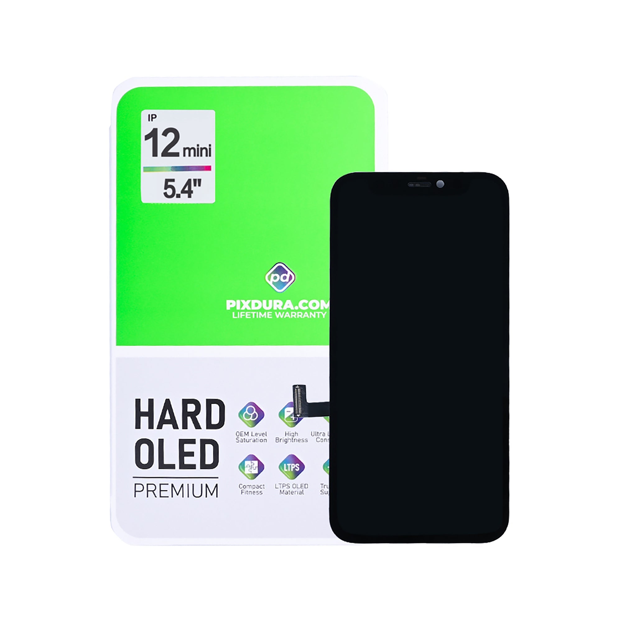 PIXDURA شاشة لمس رقمية للهاتف آيفون 12 ميني نوع Hard-OLED فاخرة (IC قابلة للإزالة) (60 هرتز)