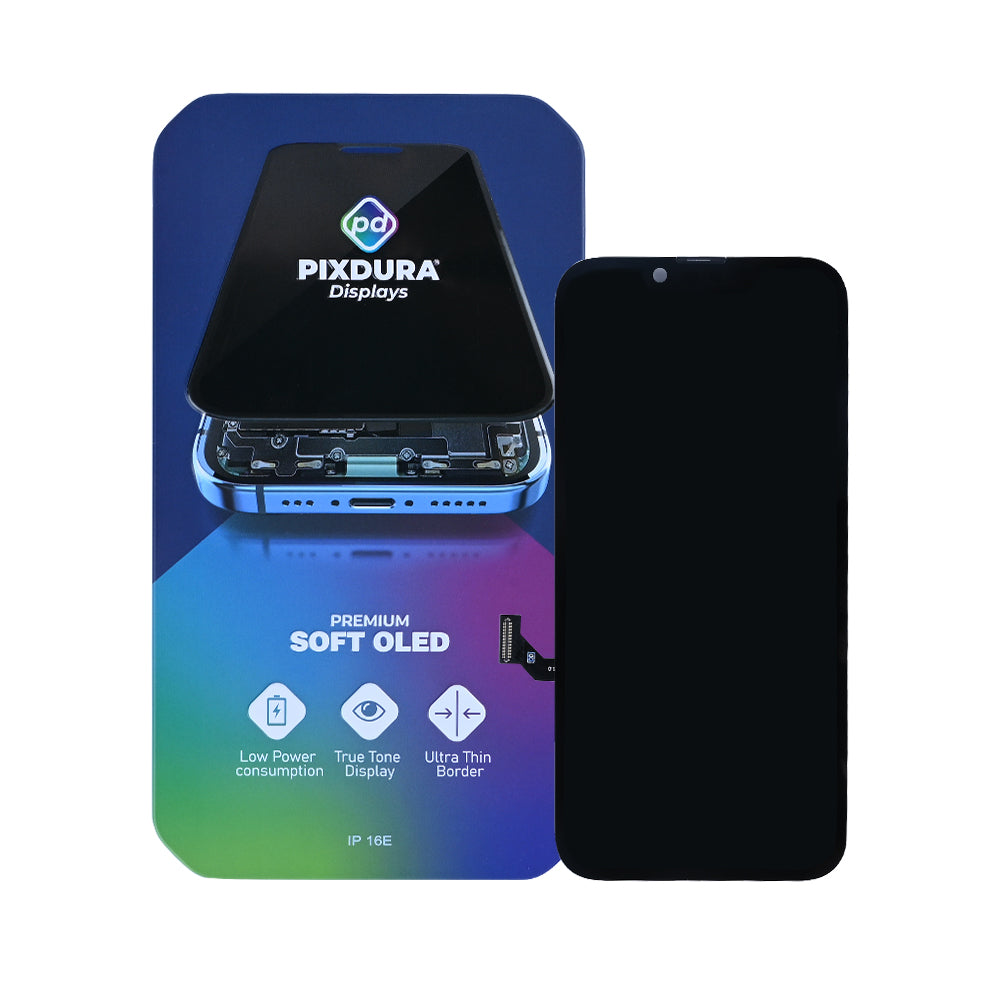 PIXDURA Para Apple iPhone 16e Ecrã e Digitalizador Soft-OLED Premium (IC Removível) (60Hz)