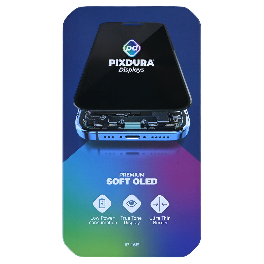 PIXDURA For Apple iPhone 16e Display And Digitizer Soft-OLED Premium (IC Removable) (60Hz)