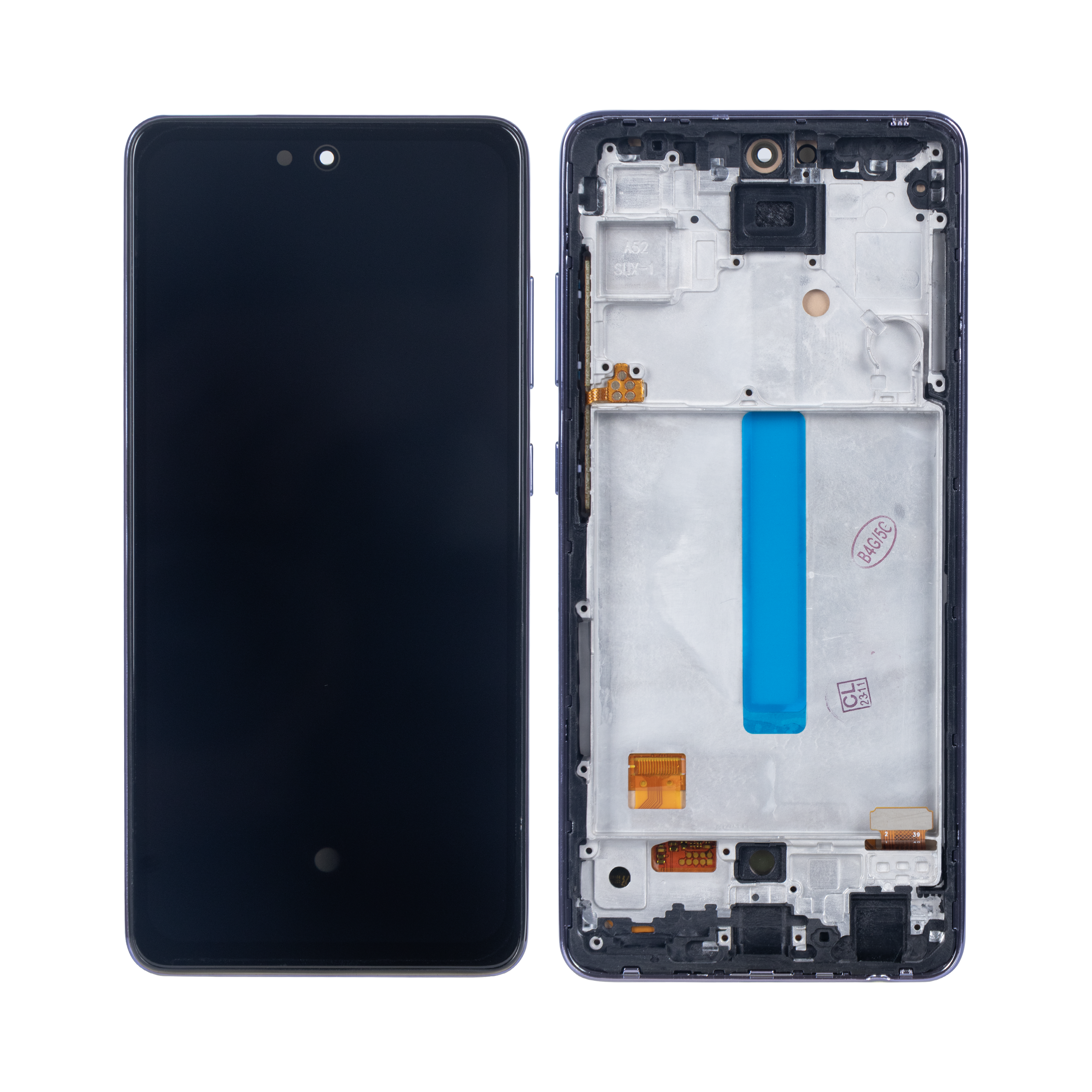 شاشة وديجتايزر مع إطار لهاتف Samsung Galaxy A52 4G A525F بنفسجي رائع Soft-OLED