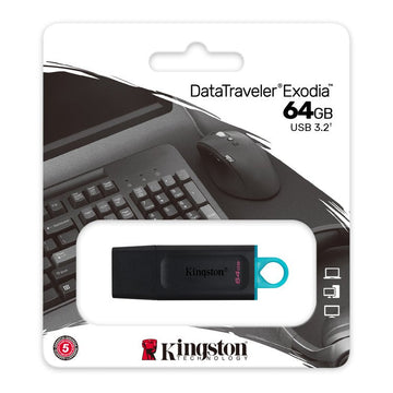 Pen USB Kingston DataTraveler Exodia de 64 GB, USB 3.2 Gen 1, preta e azul-turquesa