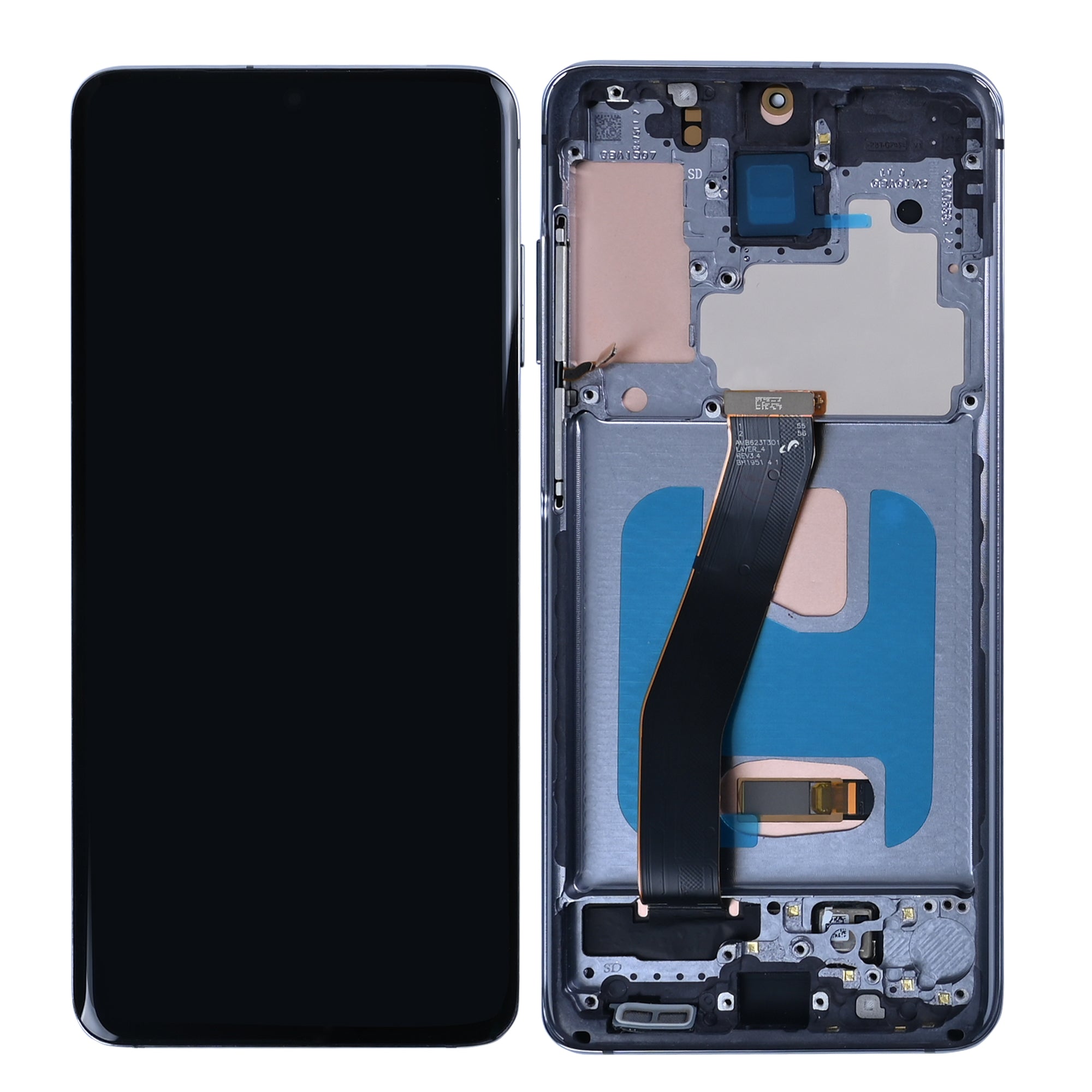 شاشة سامسونج جالكسي اس 20 G980F وديجتايزر مع إطار لون رمادي كوني، نوع سوفت-أموليد