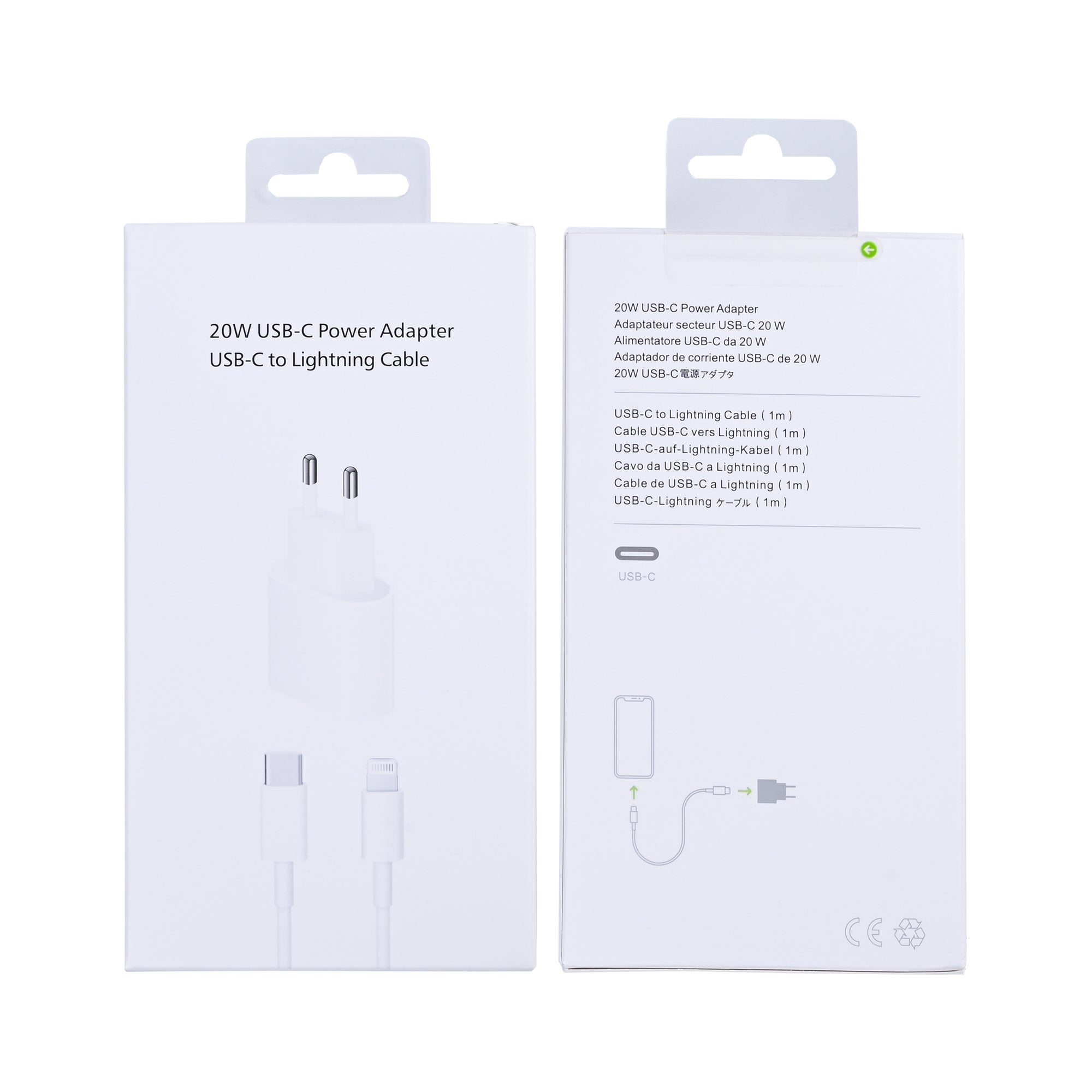 شاحن Apple USB-C بقوة 20 واط مع كابل لايتنينج بطول 100 سم، أبيض، علبة البيع بالتجزئة