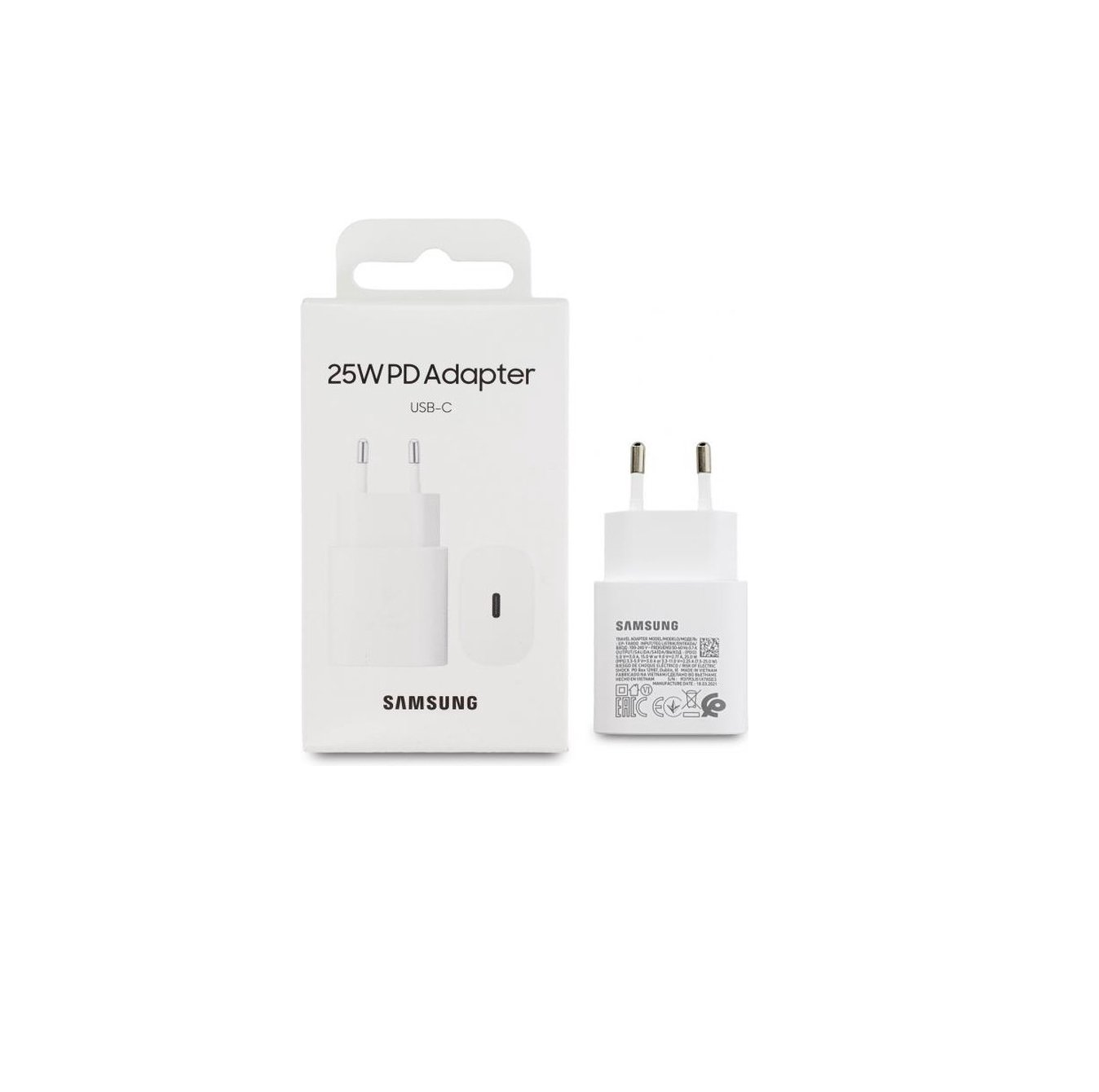 Carregador Samsung EP-TA800XW USB-C 25W PD Incluindo Cabo USB-C Branco Embalagem de Retalho