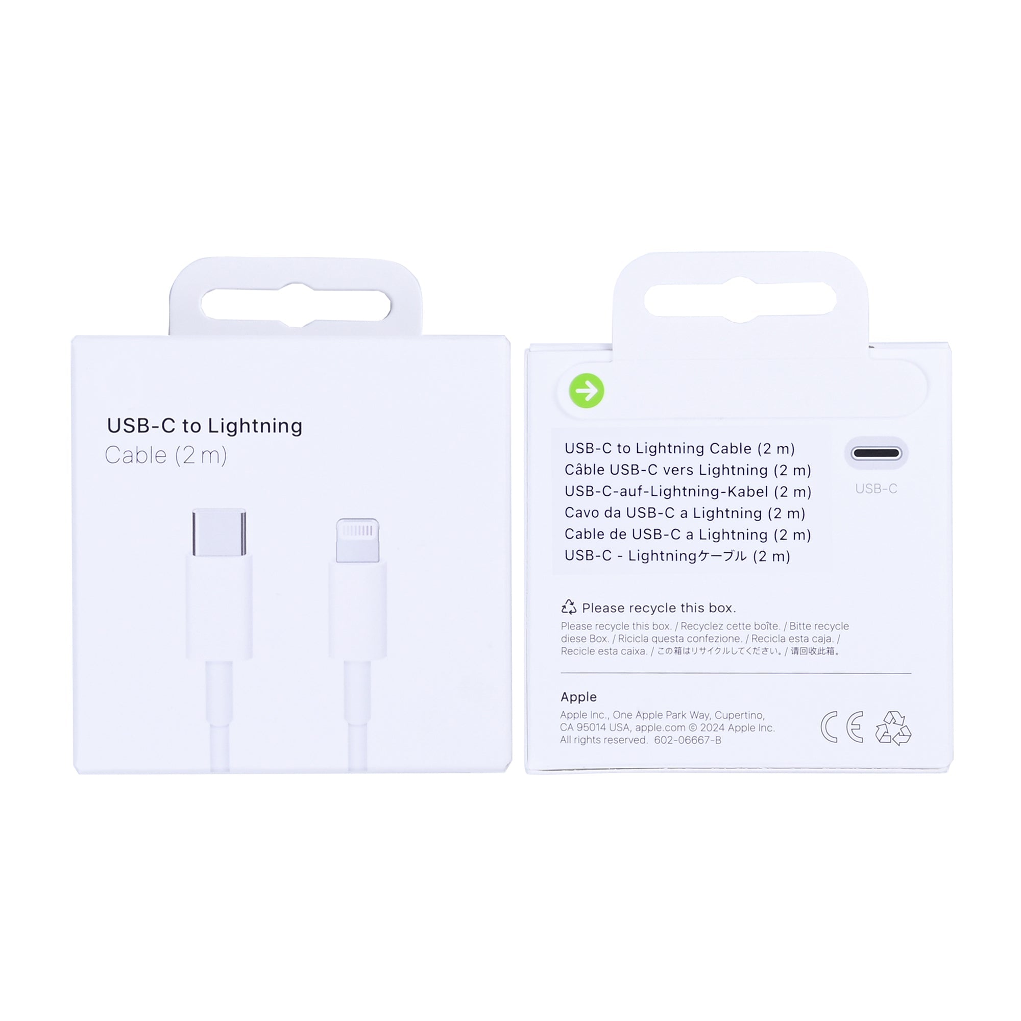 لكابل Apple USB-C إلى Lightning بطول 200 سم باللون الأبيض في علبة البيع بالتجزئة