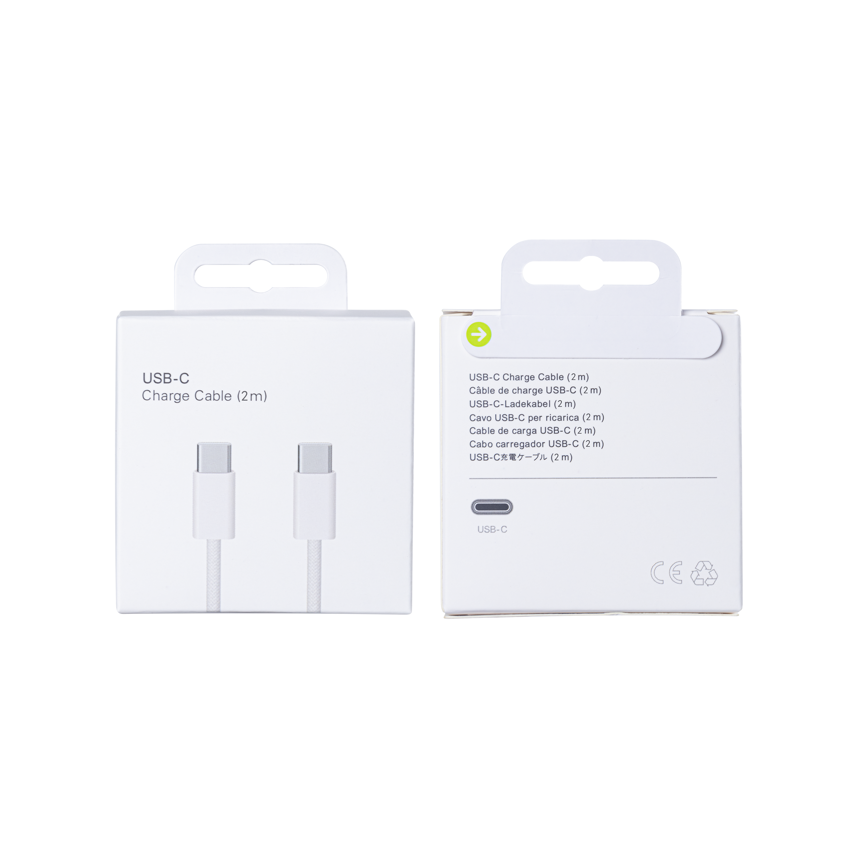 For Apple iPhone 15. 16. 17 Series USB-C To USB-C Woven Cable 200cm 60W White Retail Box