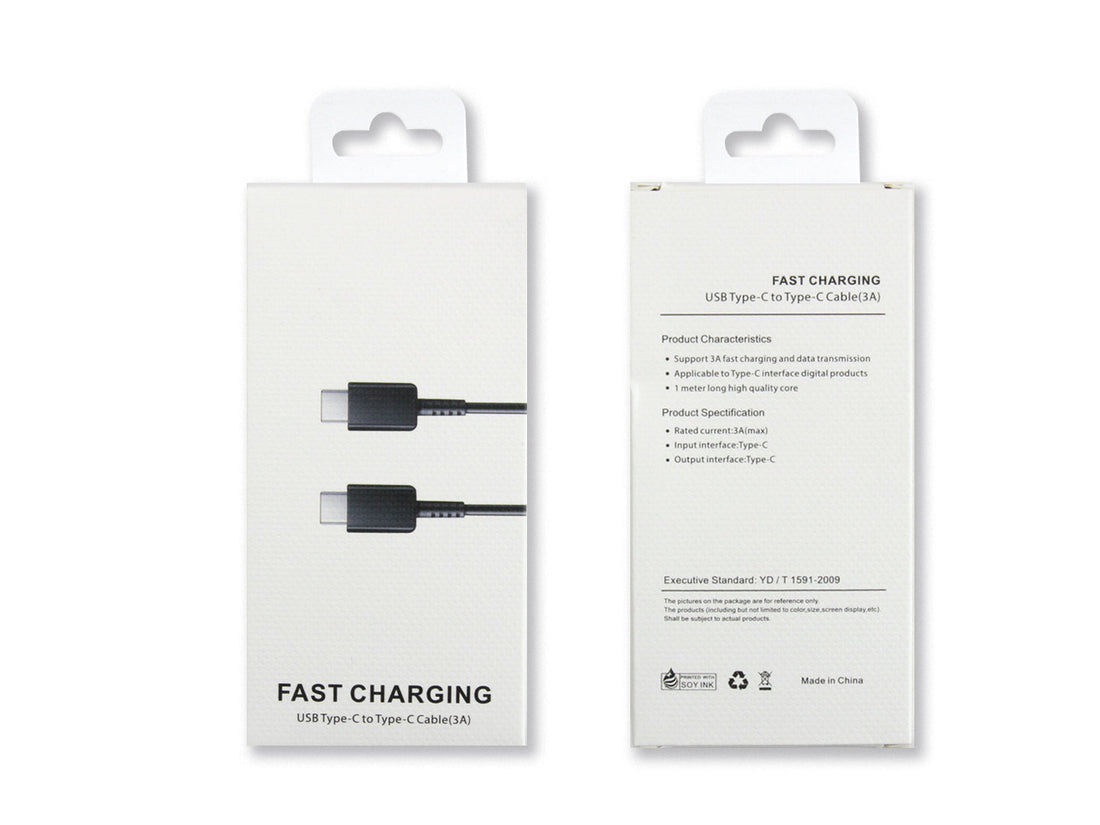 كابل بيانات USB-C إلى USB-C أسود بطول 100 سم، علبة بيع بالتجزئة سوداء
