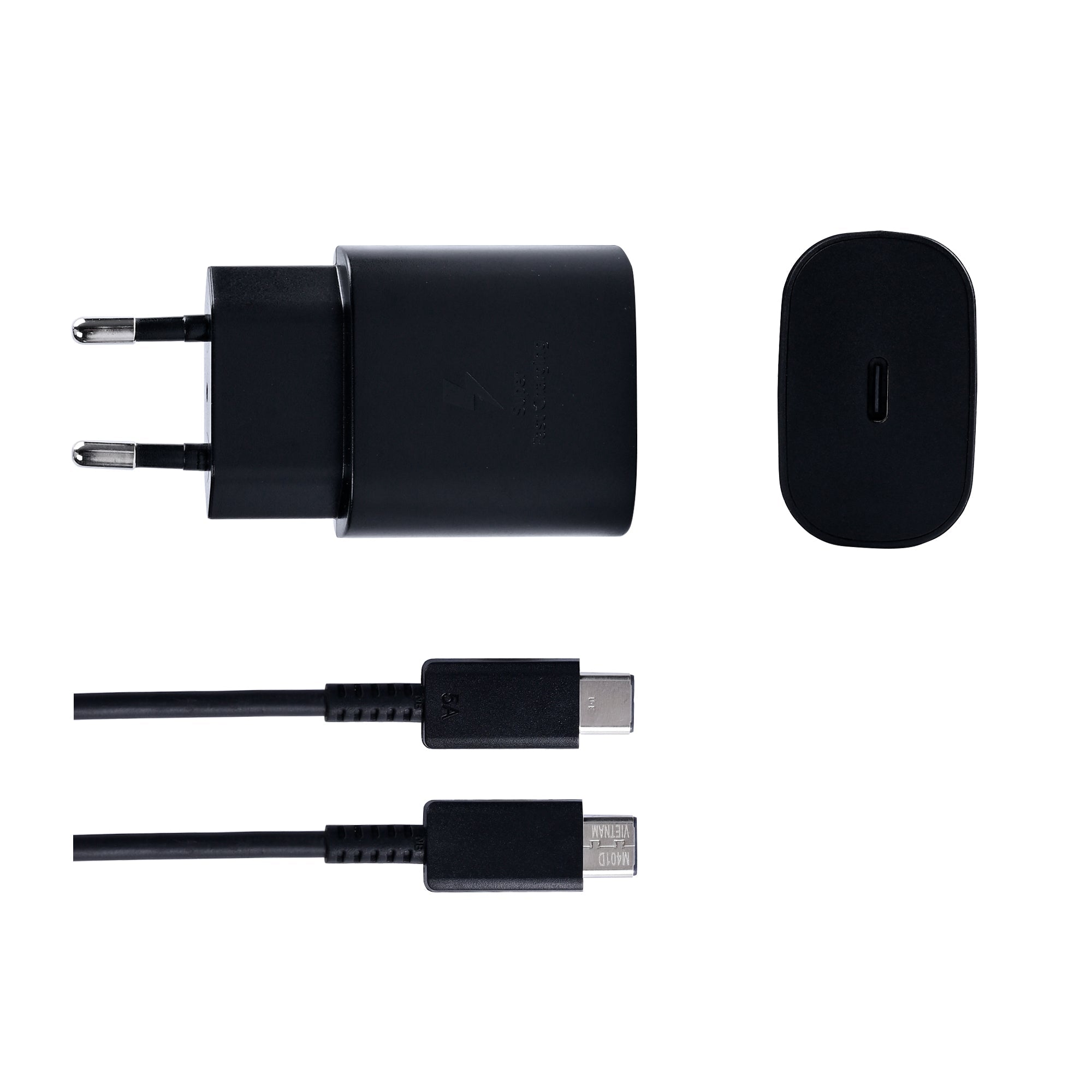 شاحن سفر سريع مع كابل USB-C بطول 100 سم وقوة 25 واط، لون أسود (عبوة بيع بالتجزئة)